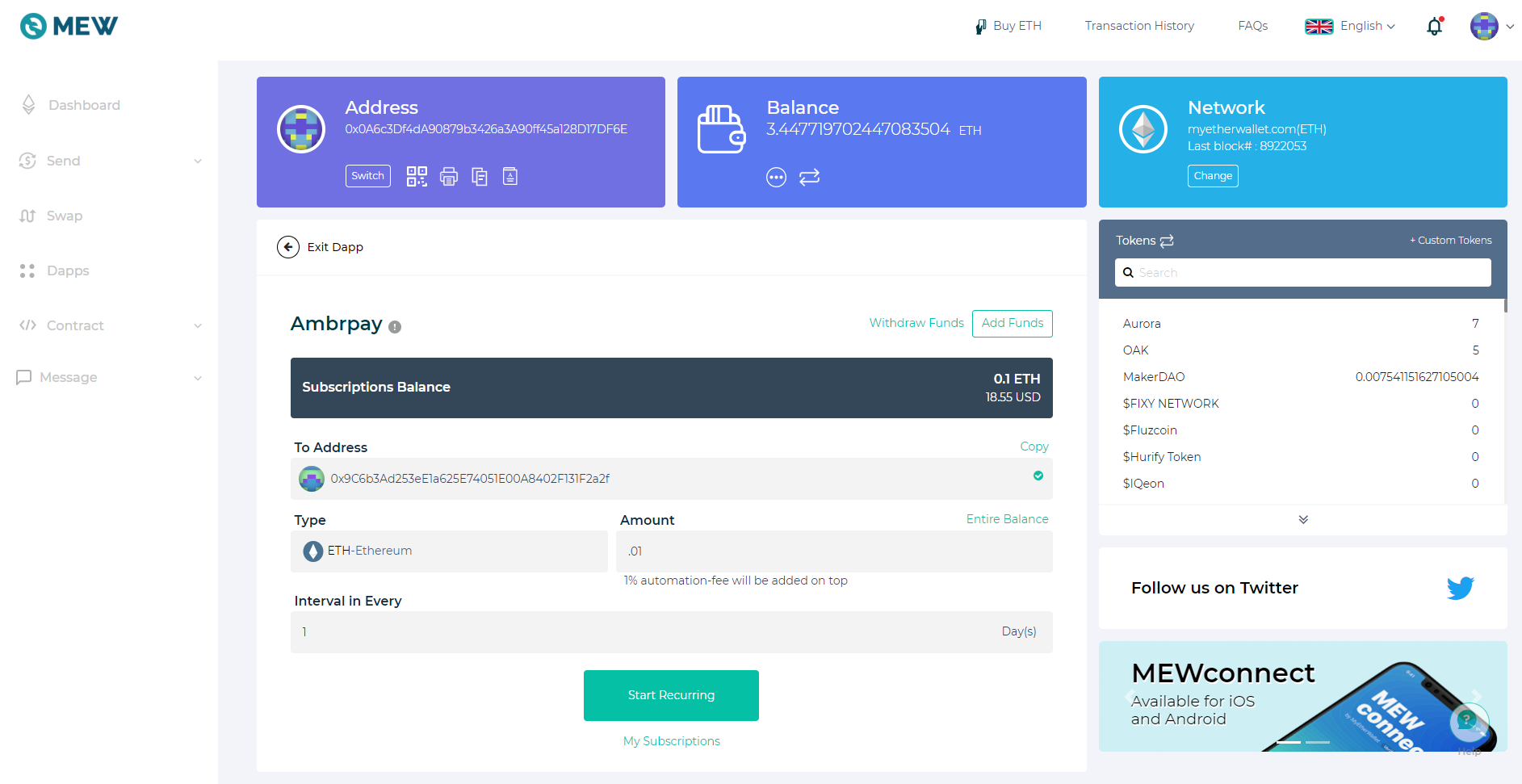 Receiving Funds With Your MyEtherWallet Address